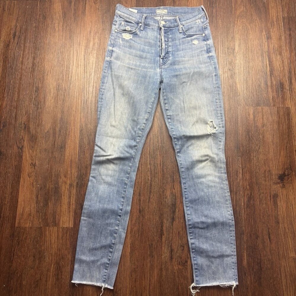 MOTHER The Stunner Ankle Fray Graffiti Girl Jeans Light Wash Button Fly Size 24
